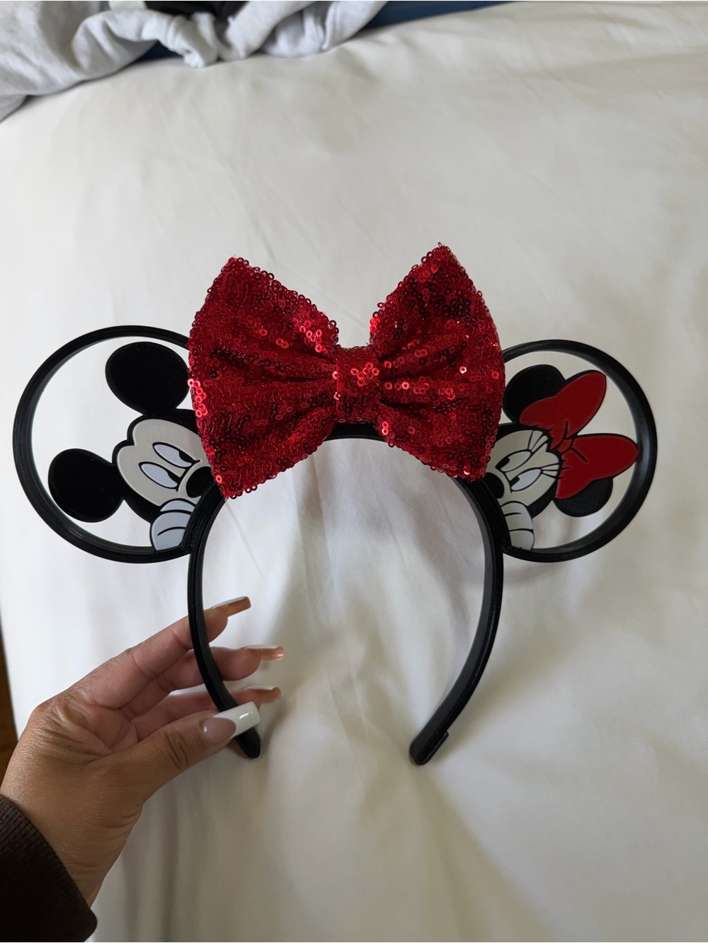 Disney Minnie Mouse Sequin Bow Ear Headband - Red and Black